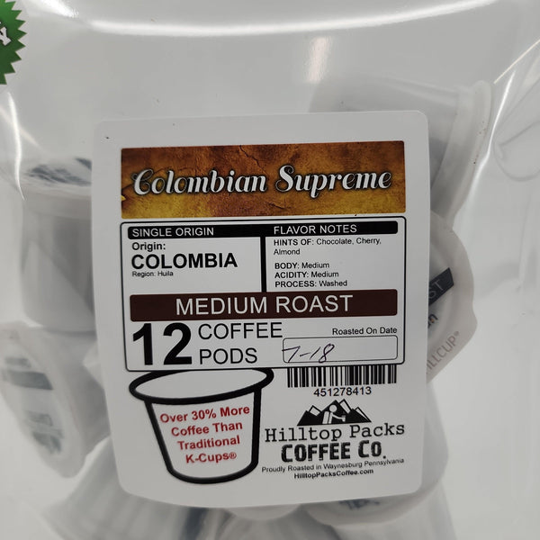 12 Coffee Pods - Colombian Supreme - Hilltop Packs Coffee LLC