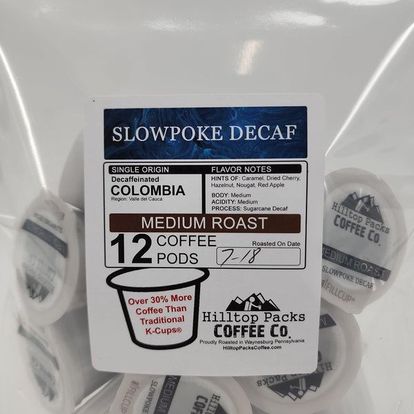 12 Coffee Pods - Slowpoke Decaf - Hilltop Packs Coffee LLC