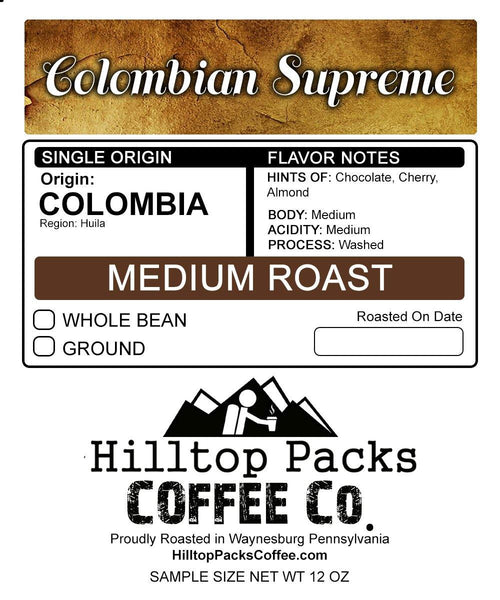 Colombian Supreme - Medium Roast - Hilltop Packs Coffee LLC
